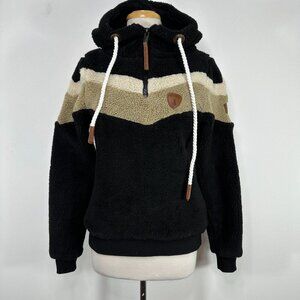Wanakome Black Hooded Sherpa 3/4 Zip Jacket Women's Size XS